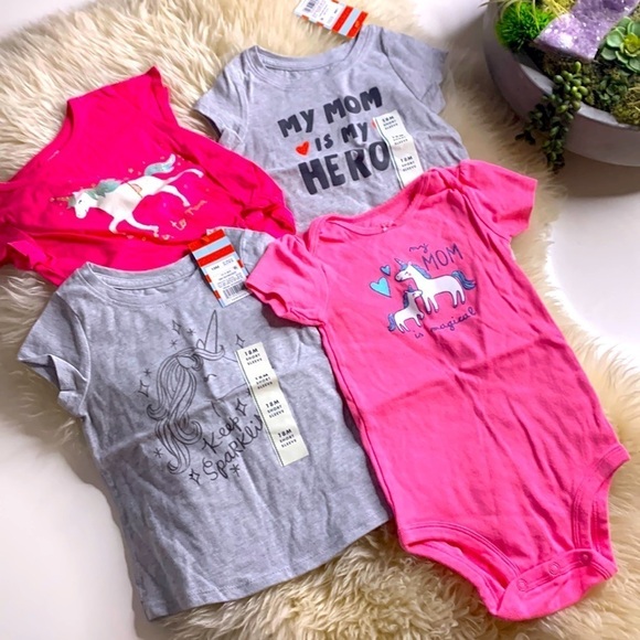 Unicorn Bundle baby girl bundle tops body suit mix lot 18 months new pink - Picture 1 of 2